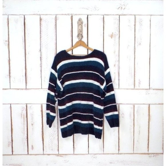 90s striped chunky chenille slouchy pullover sweater/vintage blanket sweater - Picture 1 of 5